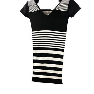 Black & White Striped V-Neck Women’s Dress